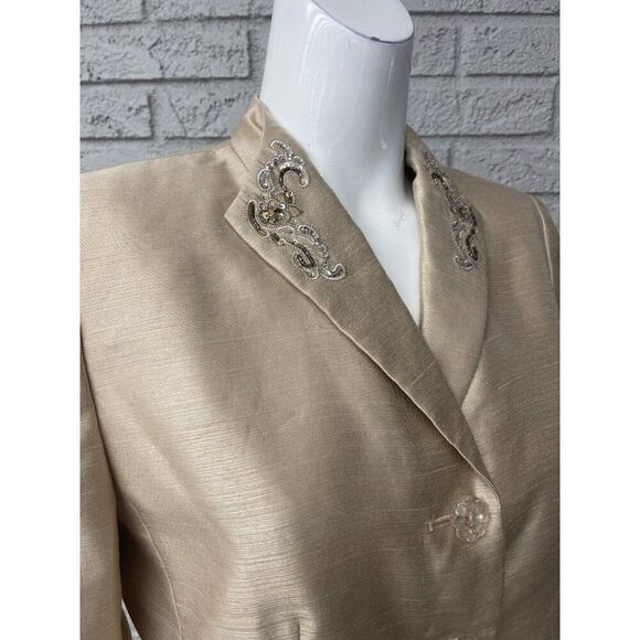 Le Suit Petite Women Champagne Beaded Embroidered 2 Piece Skirt Suit Size 10P - Picture 5 of 13